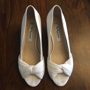White satin wedges, shoes
